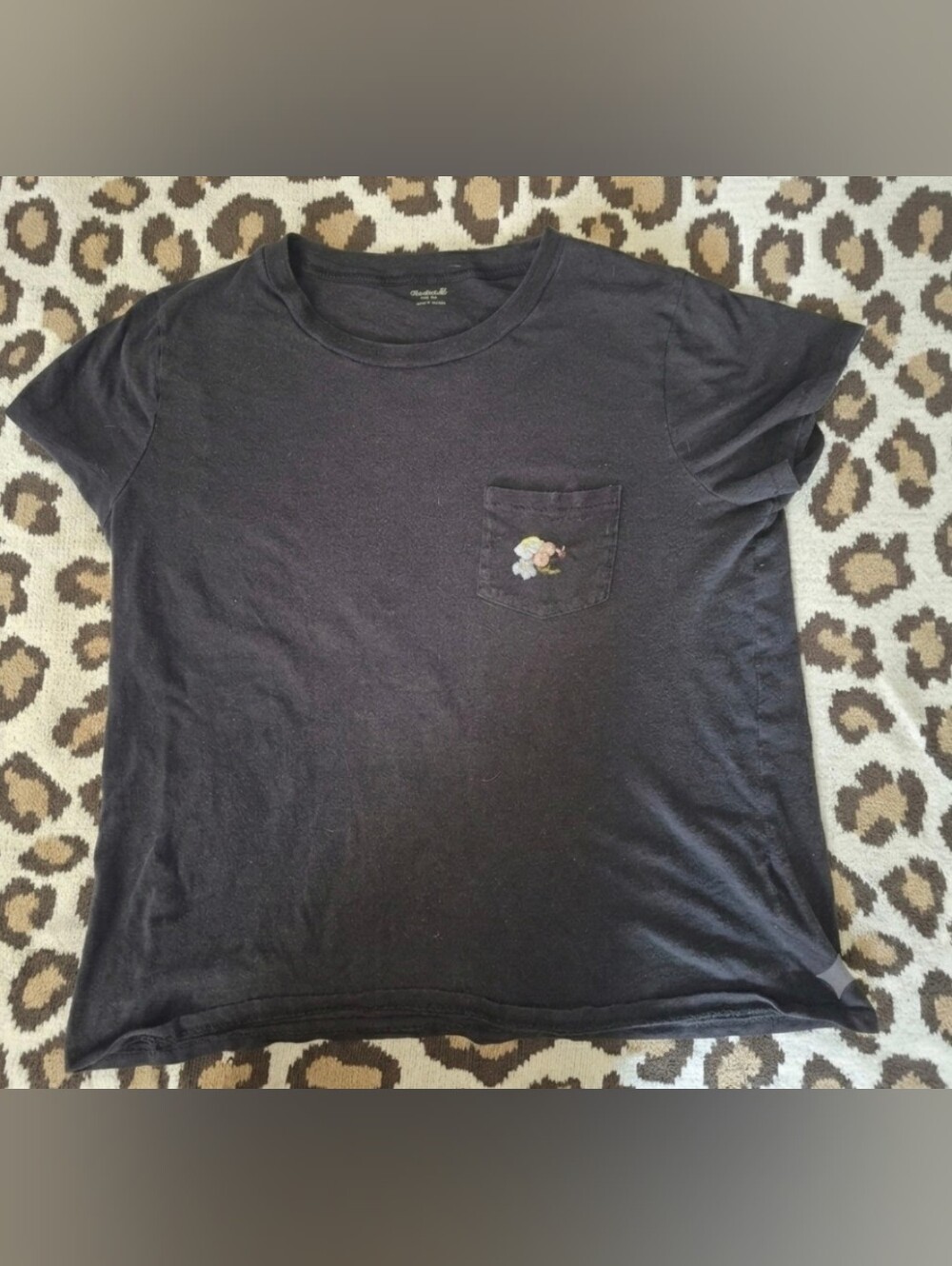 Madewell Floral Embroidered Pocket Tee Black 100% Cotton Crewneck Short Sleeve M